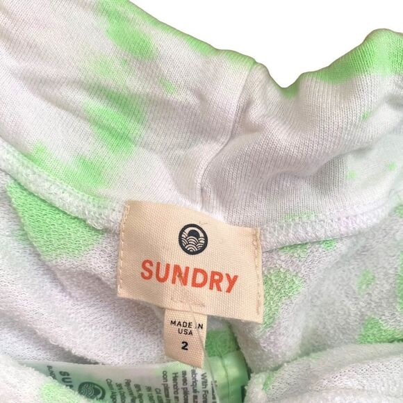 SUNDRY Green Tie Dye Drawstring Terry Sweat Shorts, Size 1 (Small) New - Picture 5 of 8